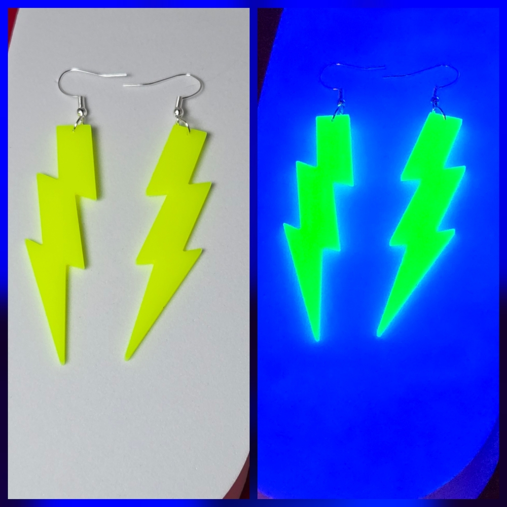 Neon Glow Rave Earrings Party Festival Dangle Lightning Bolt Blacklight 80s NWT